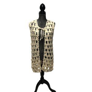 Handmade Cardigan Vest Womens Size Large Crocheted Knitted 90s Vintage Retro